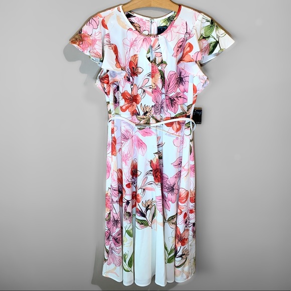 Gabby Skye Dresses & Skirts - NEW Ruffle Sleeve Floral Pink Coral Dress Size 6